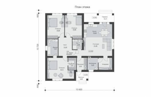 Одноэтажный дом с террасой и тремя спальнями