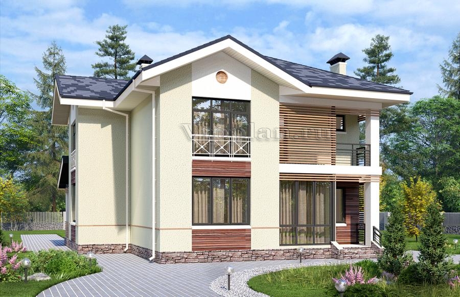 Двухэтажный дом с четырьмя спальнями, террасой и балконом.